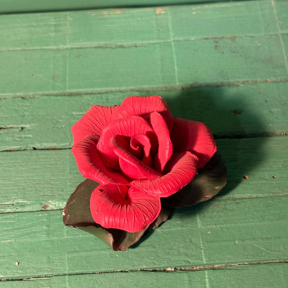 Mid Century Italian Napoleon Capodimonte Red Rose